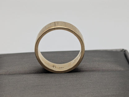 14k Yellow Gold Etched Design 7mm Wide Wedding Cigar Ring Comfort Fit
