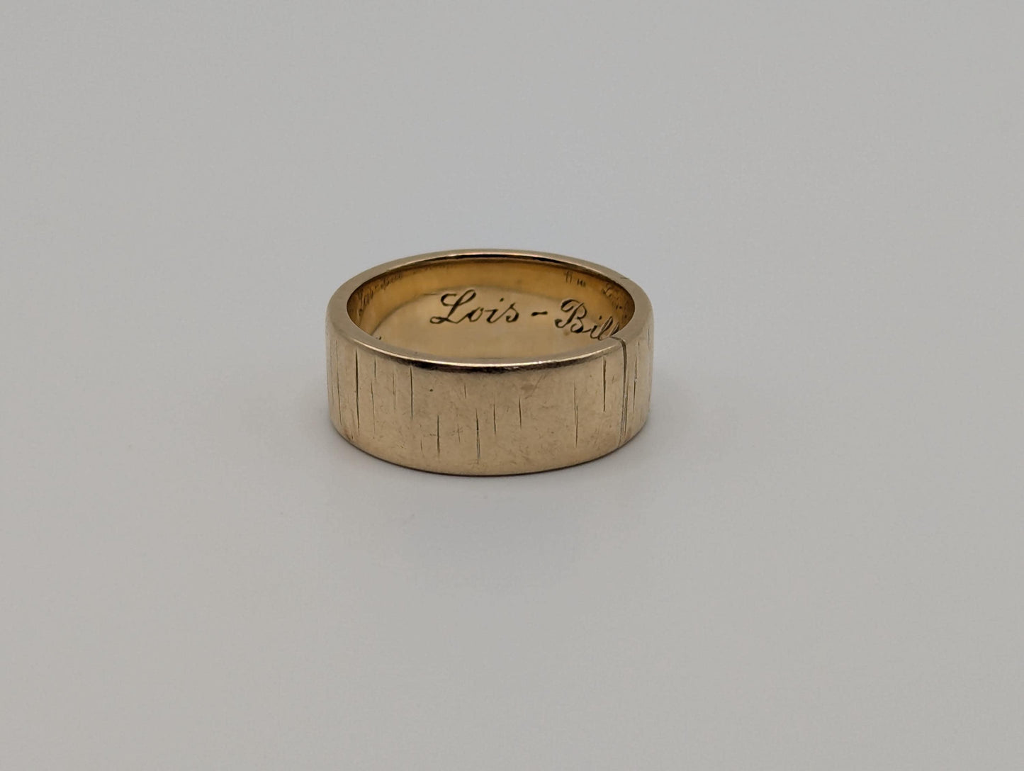 14k Yellow Gold Etched Design 7mm Wide Wedding Cigar Ring Comfort Fit
