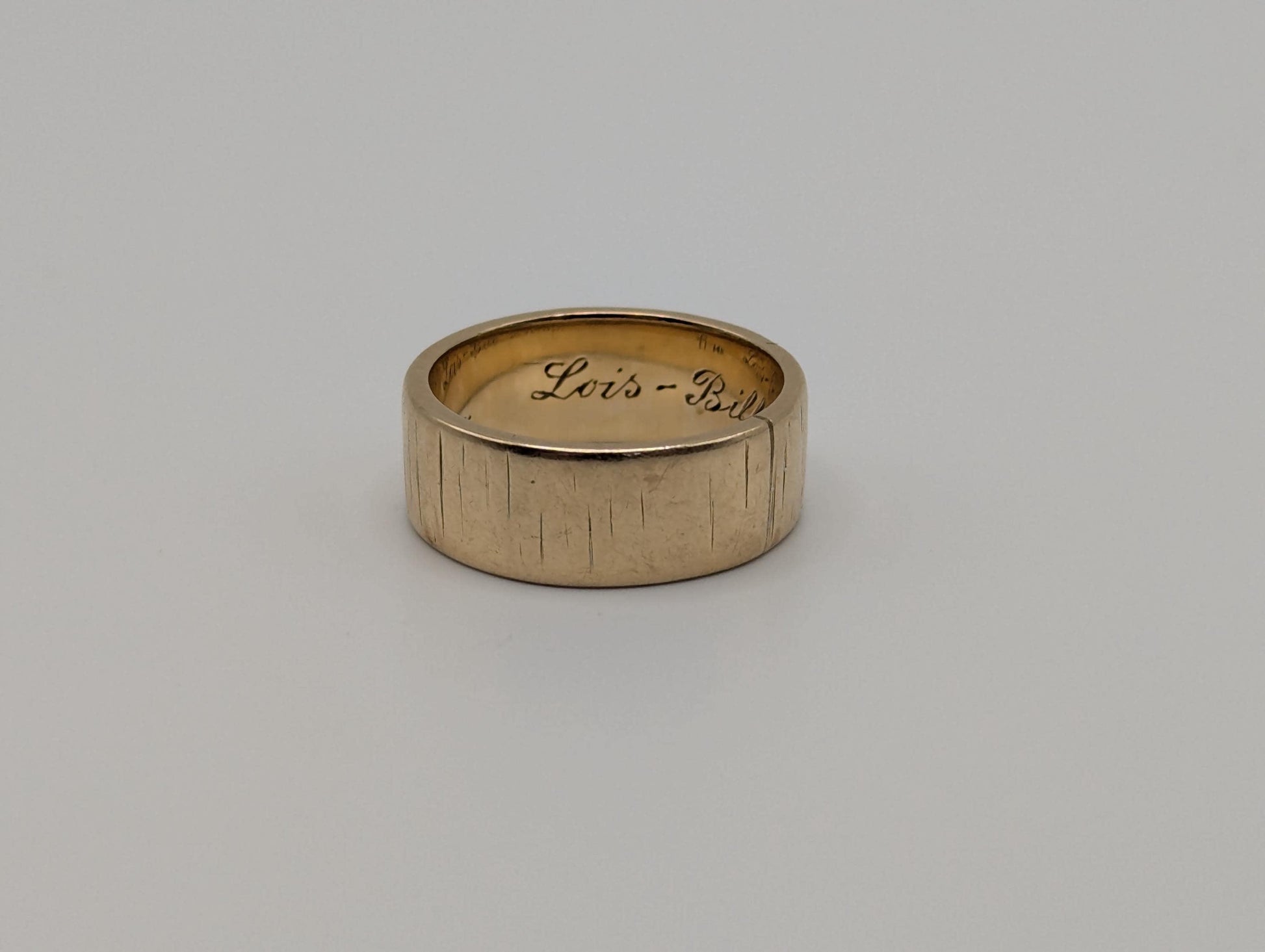 14k Yellow Gold Etched Design 7mm Wide Wedding Cigar Ring Comfort Fit
