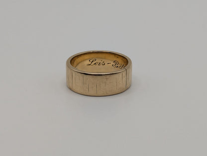 14k Yellow Gold Etched Design 7mm Wide Wedding Cigar Ring Comfort Fit