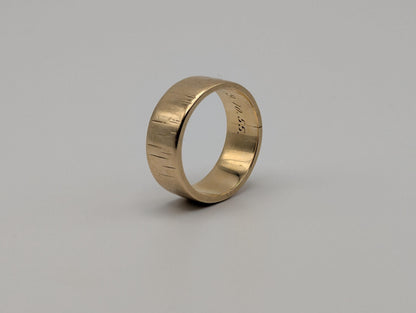14k Yellow Gold Etched Design 7mm Wide Wedding Cigar Ring Comfort Fit