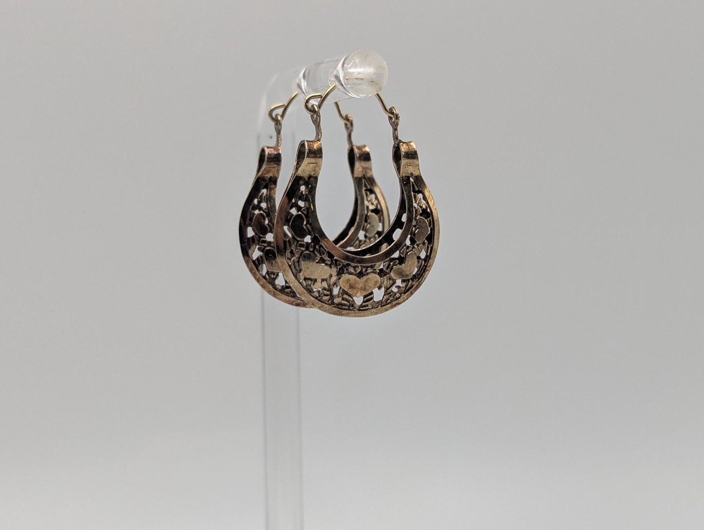 14k Yellow Gold Filigree Heart Love Hoop Earrings Gold Basket Earrings