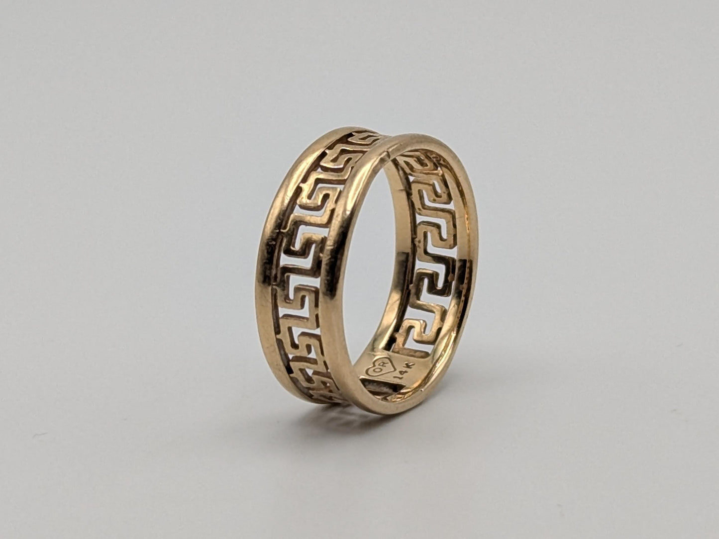 14k Yellow Gold Greek Key Design Ring Wedding Cigar Wide Band