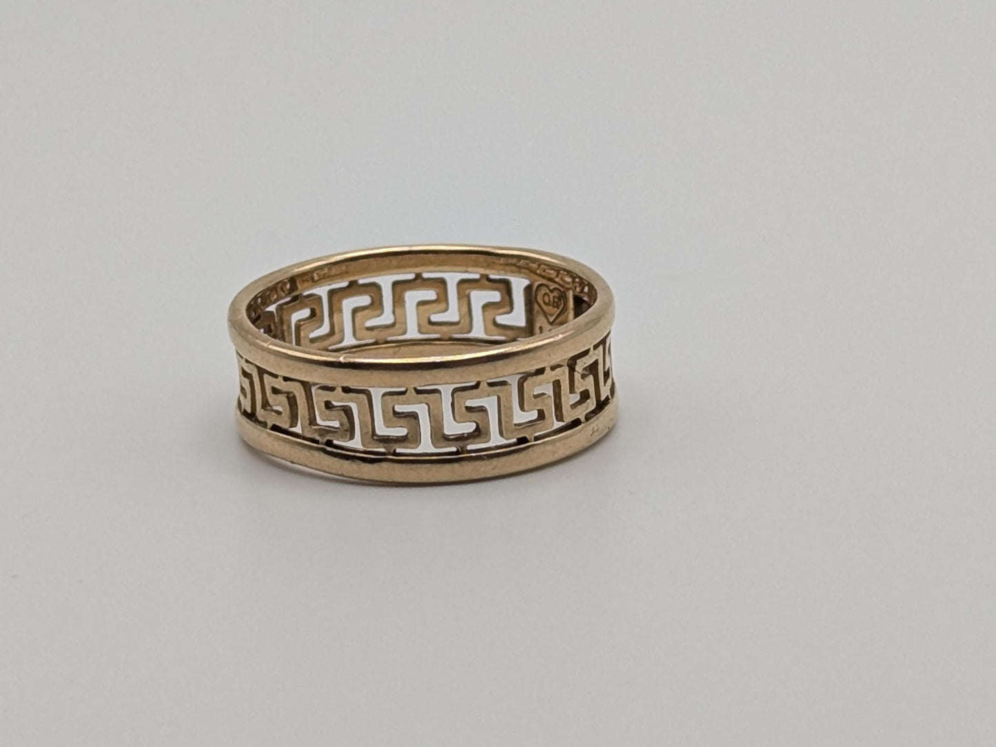 14k Yellow Gold Greek Key Design Ring Wedding Cigar Wide Band