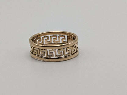 14k Yellow Gold Greek Key Design Ring Wedding Cigar Wide Band