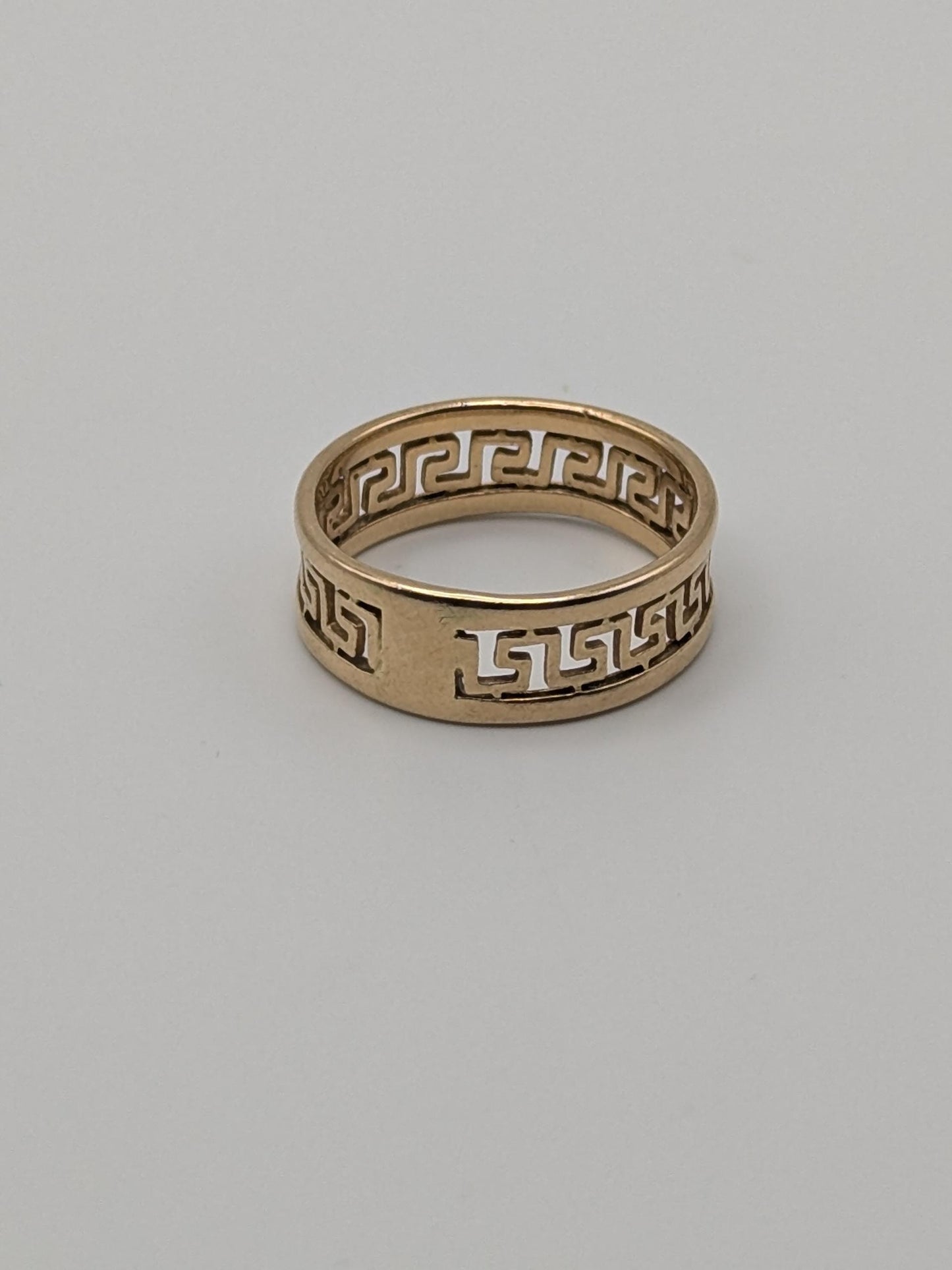 14k Yellow Gold Greek Key Design Ring Wedding Cigar Wide Band