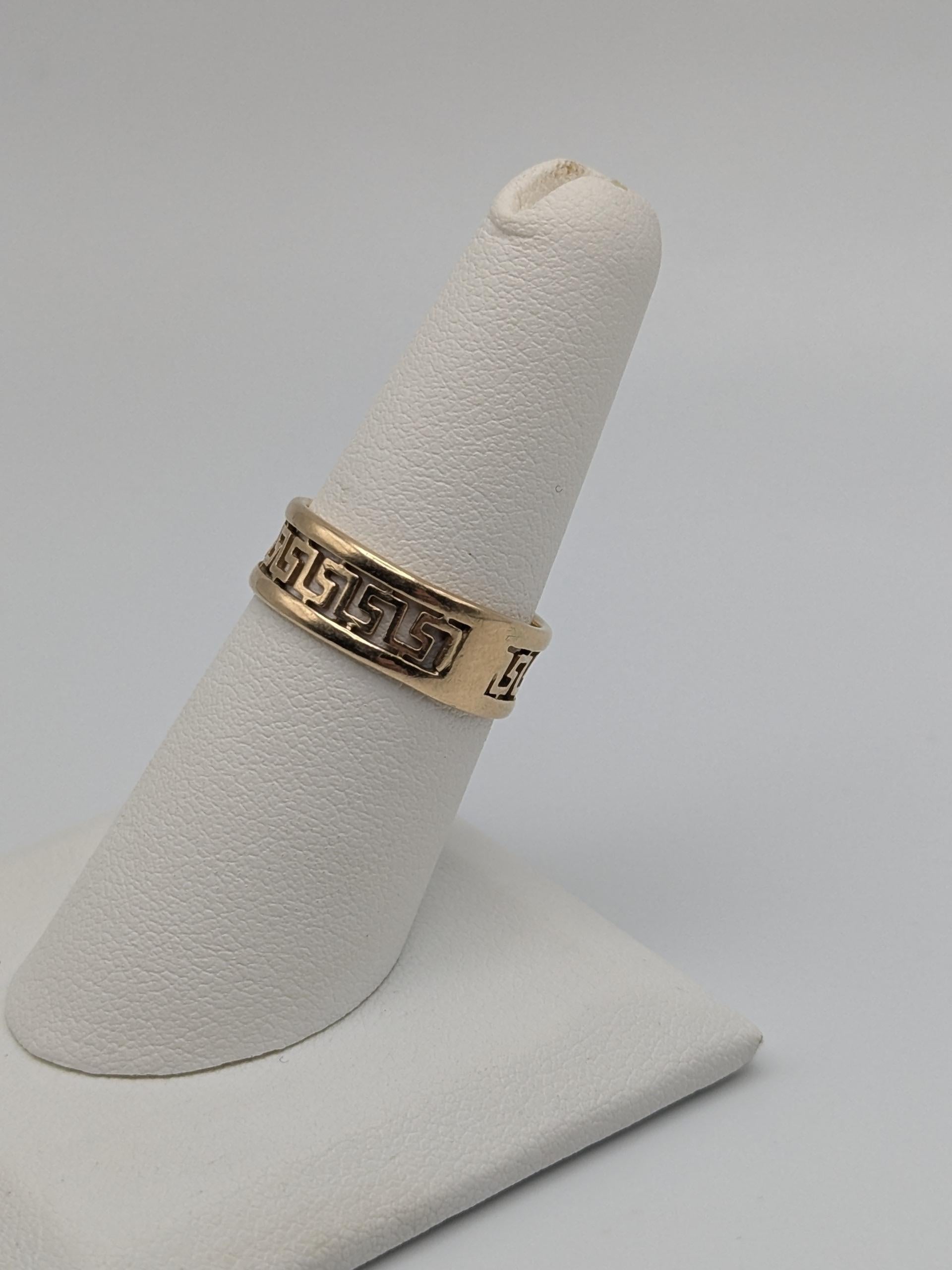14k Yellow Gold Greek Key Design Ring Wedding Cigar Wide Band