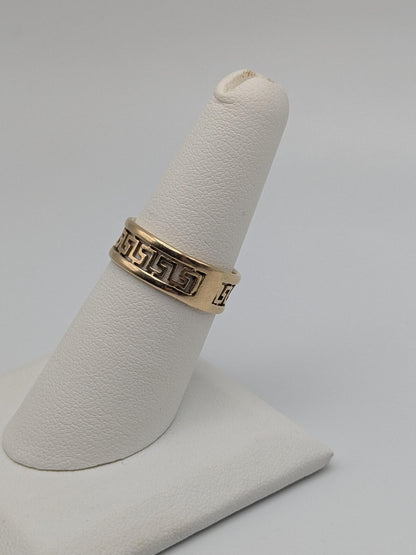 14k Yellow Gold Greek Key Design Ring Wedding Cigar Wide Band