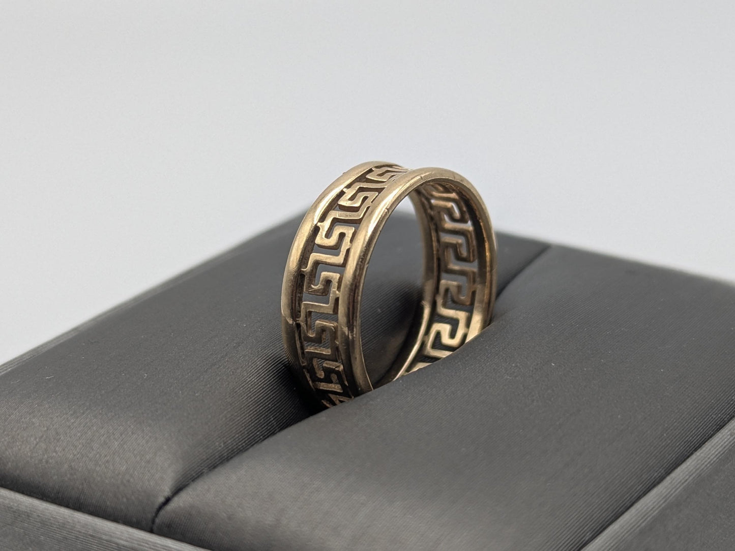 14k Yellow Gold Greek Key Design Ring Wedding Cigar Wide Band