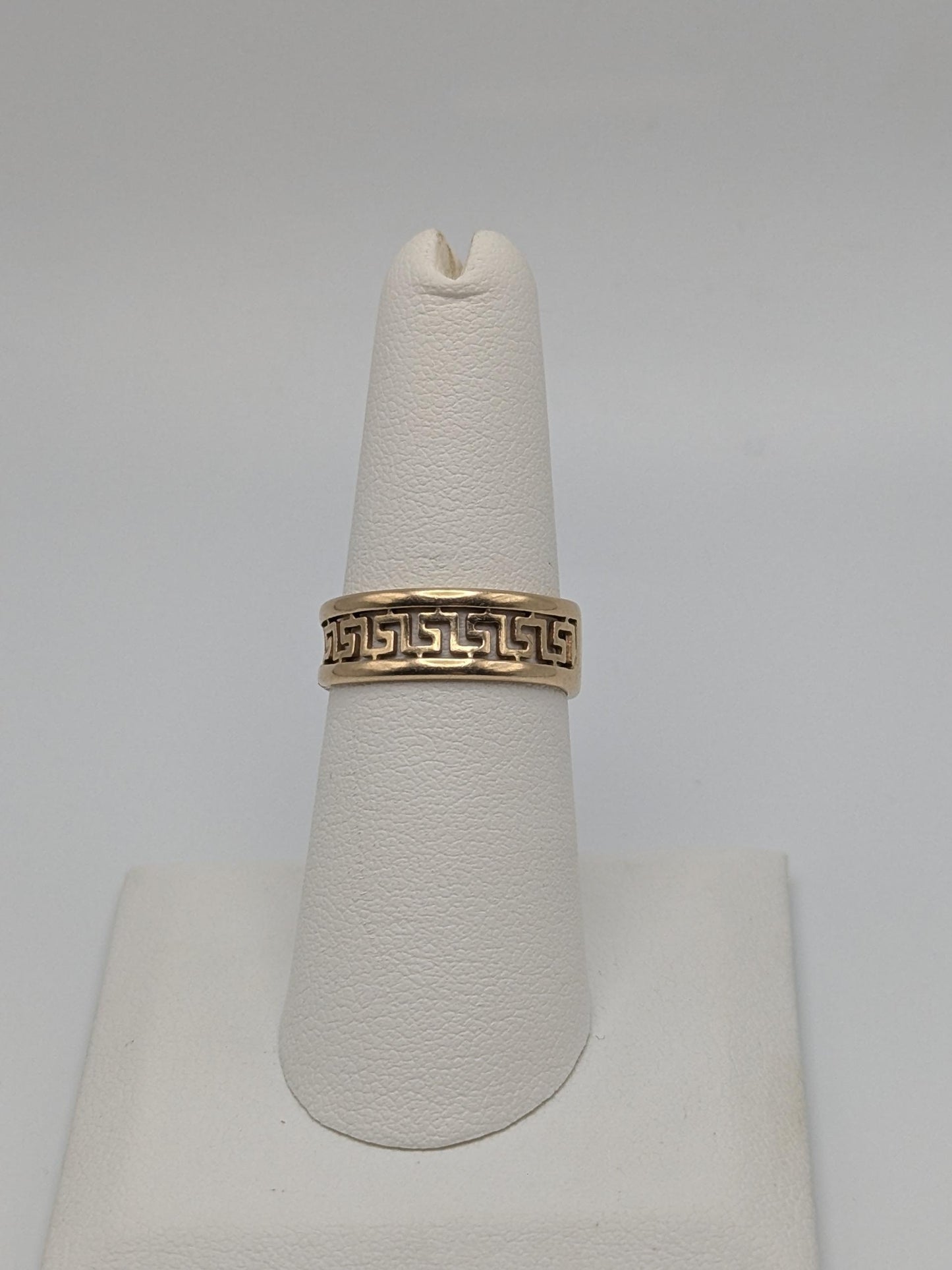 14k Yellow Gold Greek Key Design Ring Wedding Cigar Wide Band