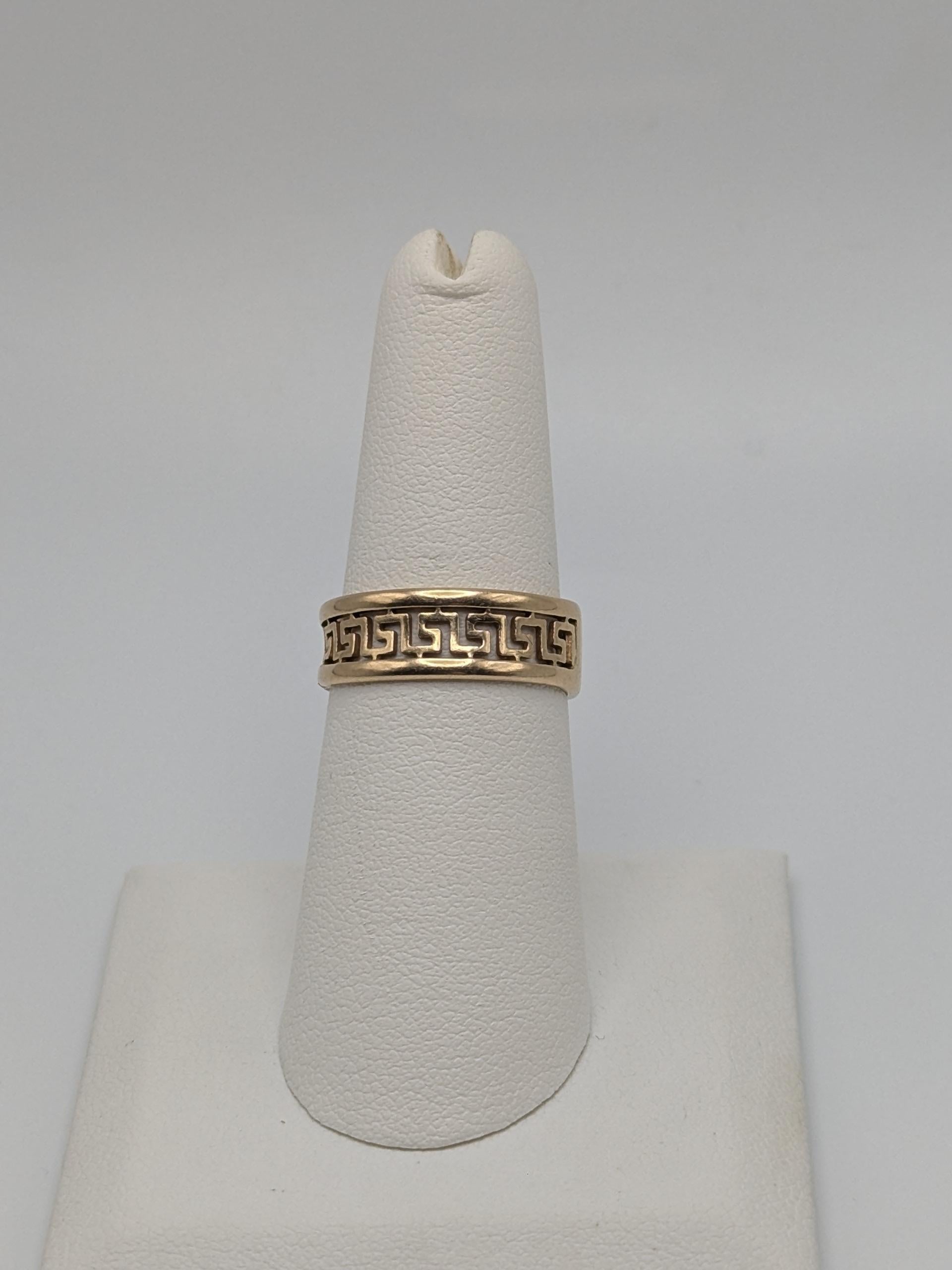 14k Yellow Gold Greek Key Design Ring Wedding Cigar Wide Band