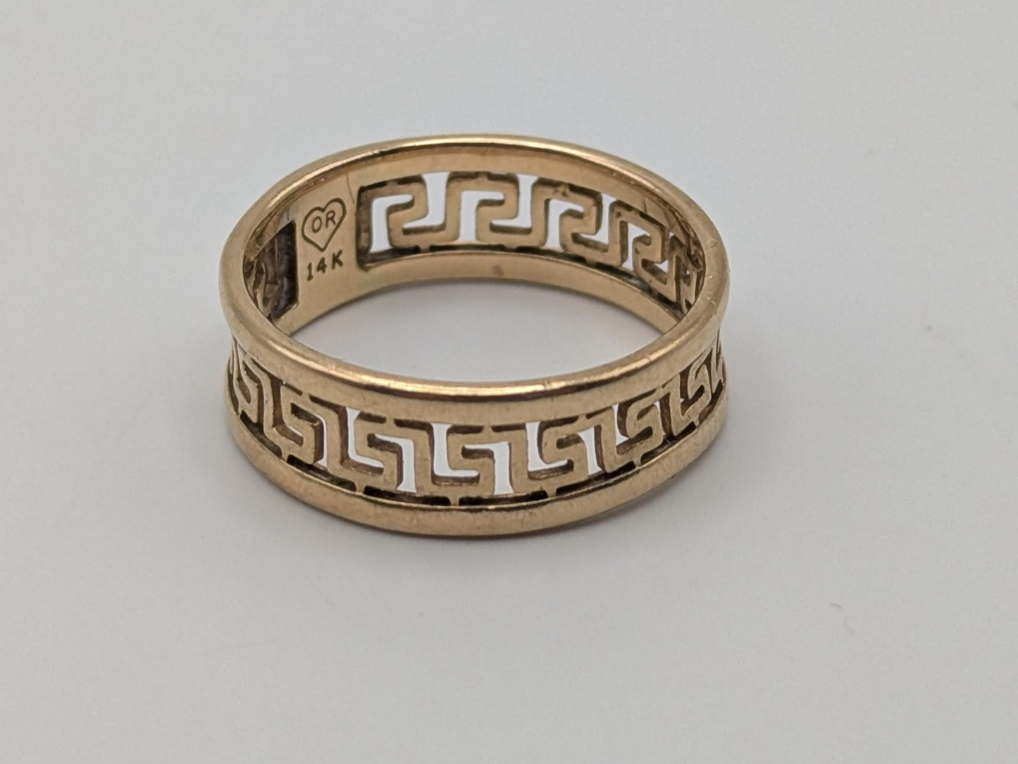 14k Yellow Gold Greek Key Design Ring Wedding Cigar Wide Band