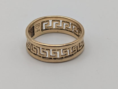 14k Yellow Gold Greek Key Design Ring Wedding Cigar Wide Band