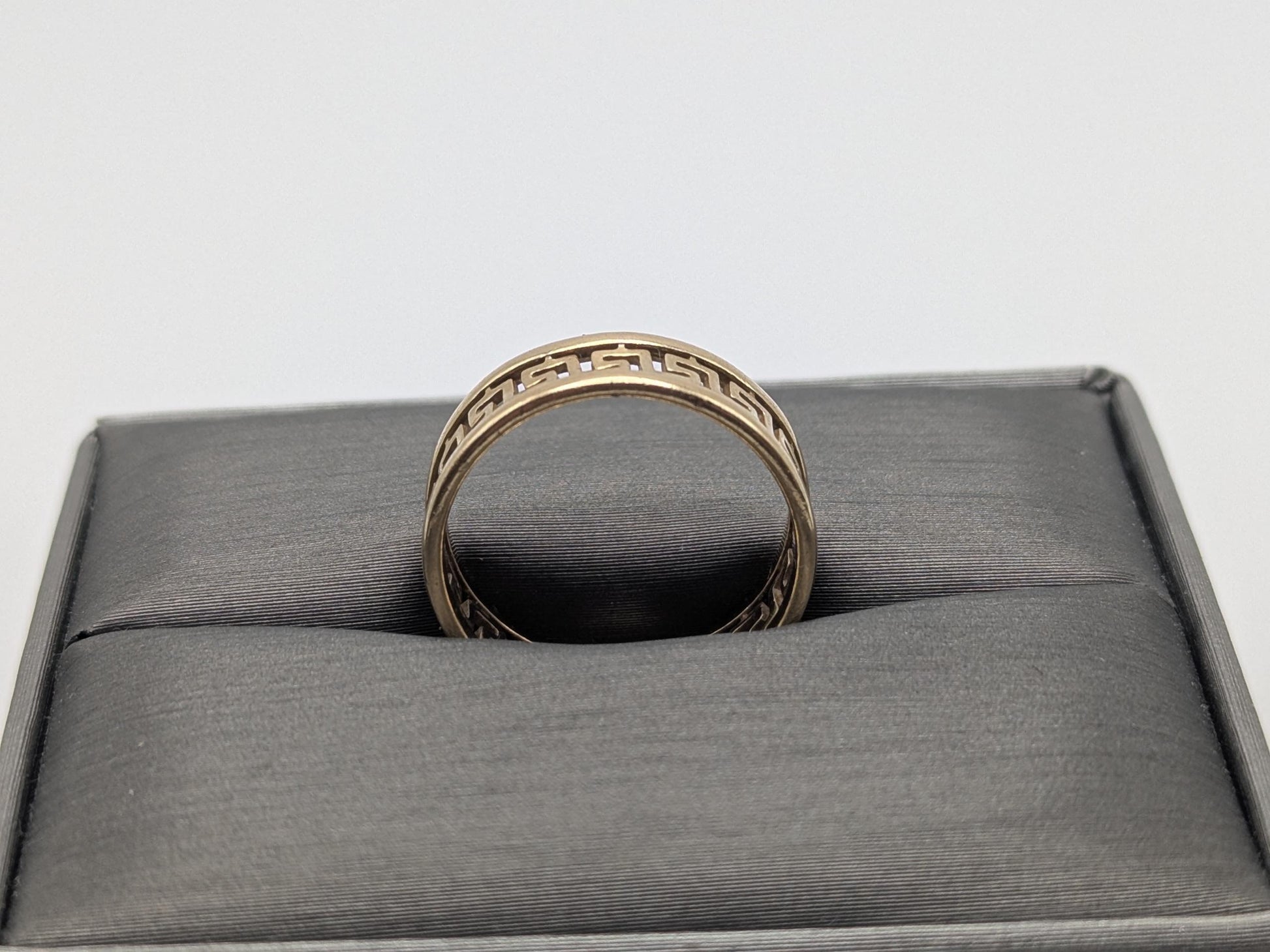 14k Yellow Gold Greek Key Design Ring Wedding Cigar Wide Band