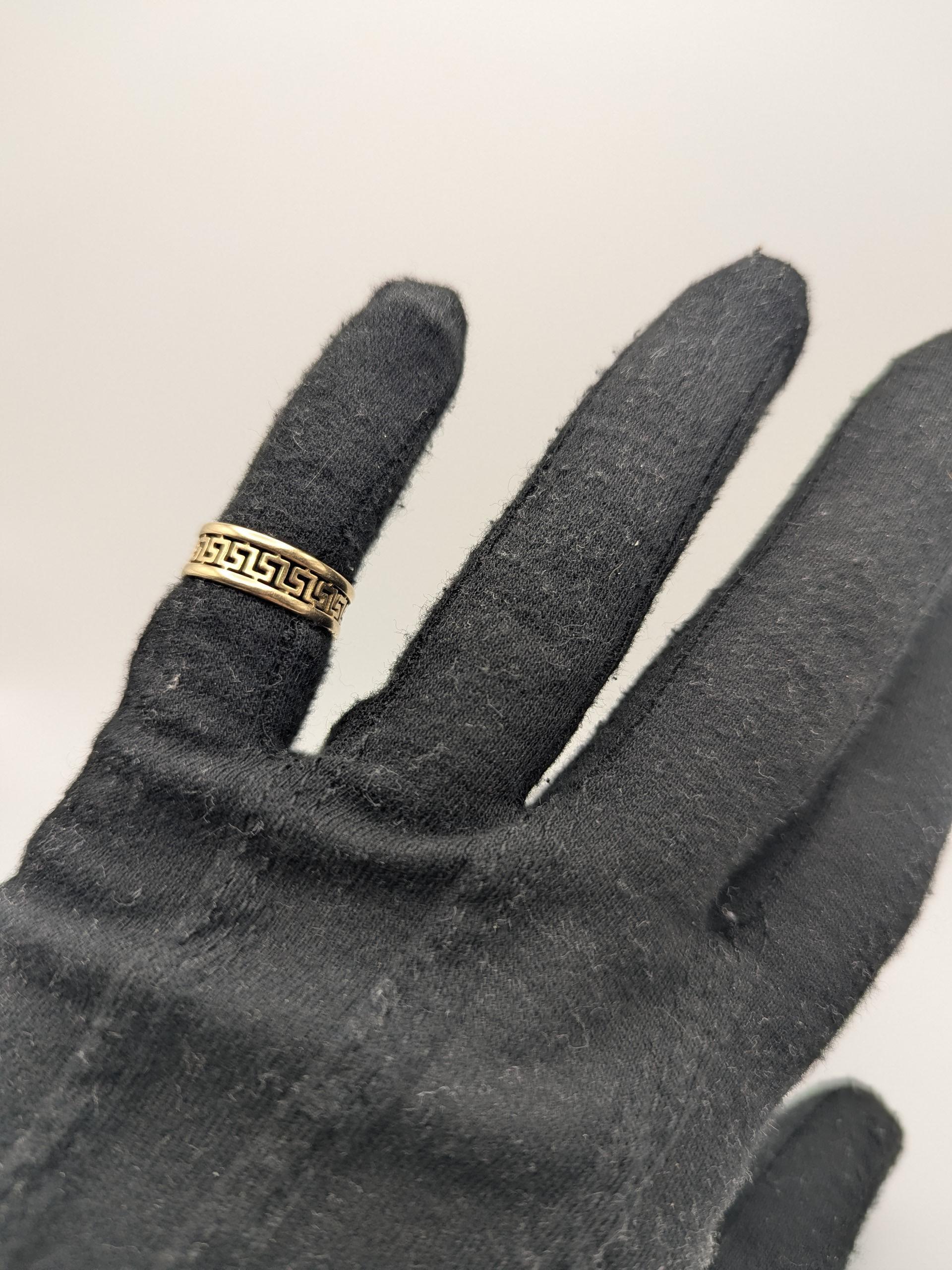 14k Yellow Gold Greek Key Design Ring Wedding Cigar Wide Band