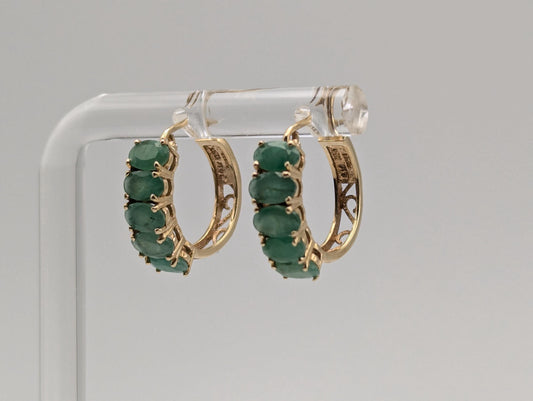 14k Yellow Gold Huggie Green Emerald Earrings Hoops