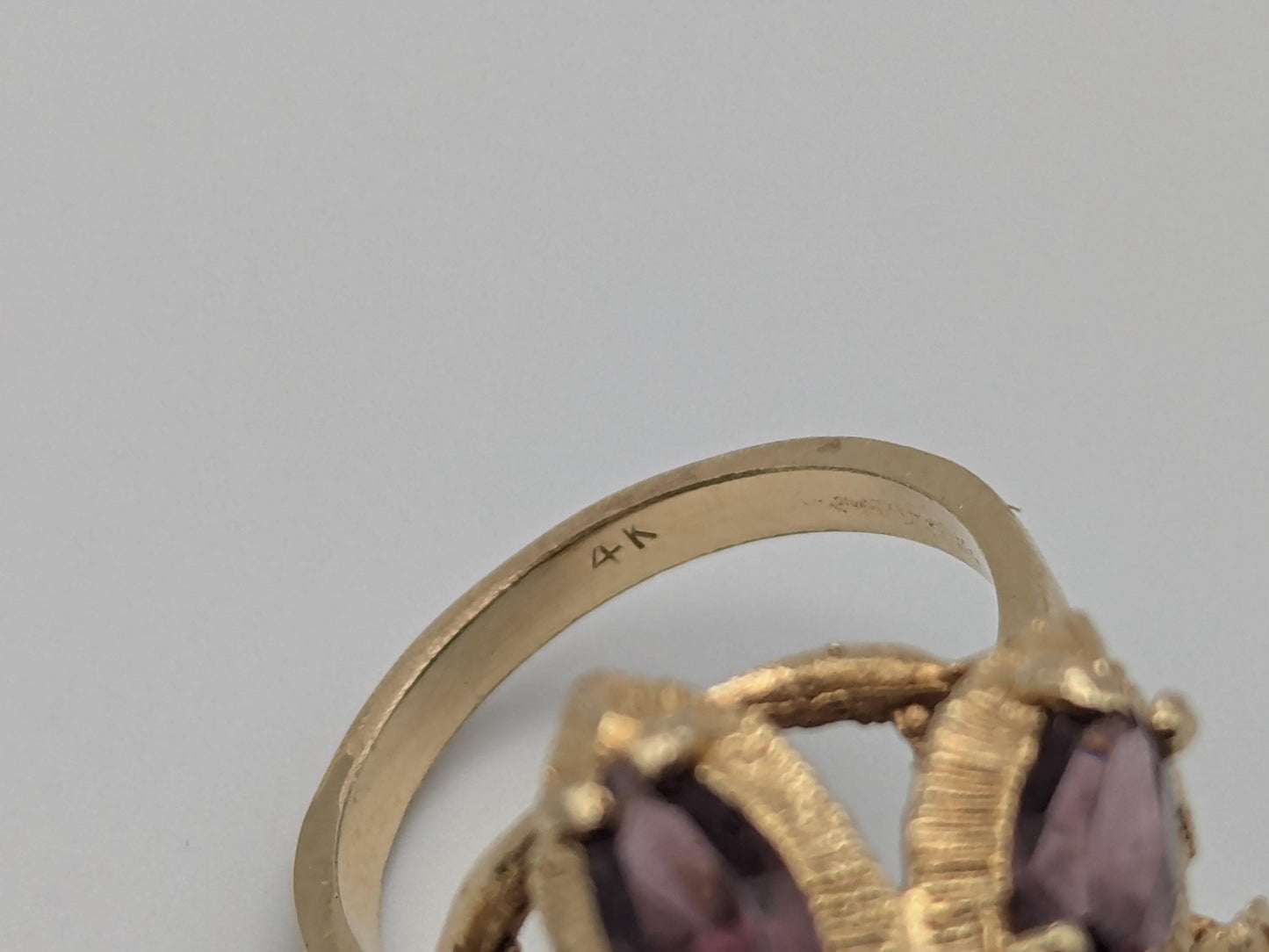 14k Yellow Gold Purple Gemstone Flower Ring Cocktail Statement Band