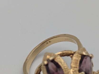 14k Yellow Gold Purple Gemstone Flower Ring Cocktail Statement Band