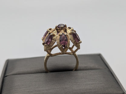 14k Yellow Gold Purple Gemstone Flower Ring Cocktail Statement Band