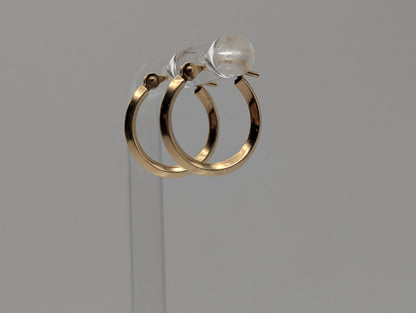 14k Yellow Gold Small Hoop Hammered Round Earrings Dainty Gold Hoops Hinged