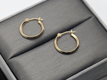 14k Yellow Gold Small Hoop Hammered Round Earrings Dainty Gold Hoops Hinged