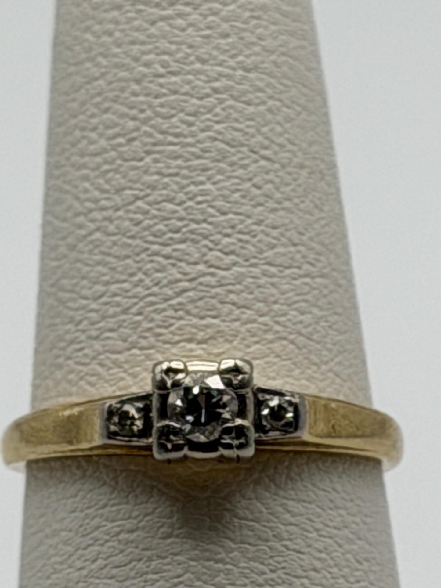 14k Yellow Gold Triple Diamond Engagement Ring Promise Ring Wedding Band