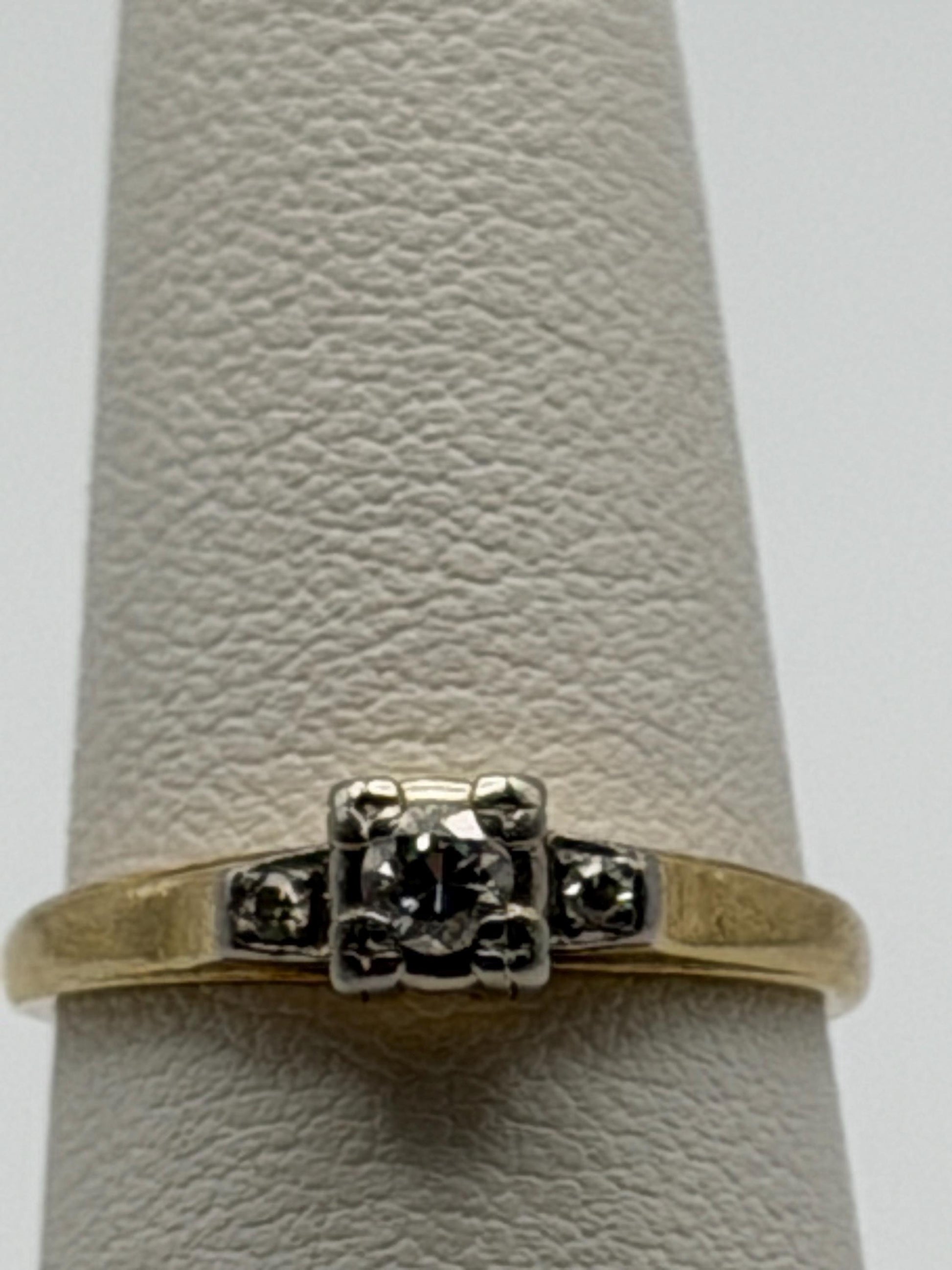 14k Yellow Gold Triple Diamond Engagement Ring Promise Ring Wedding Band