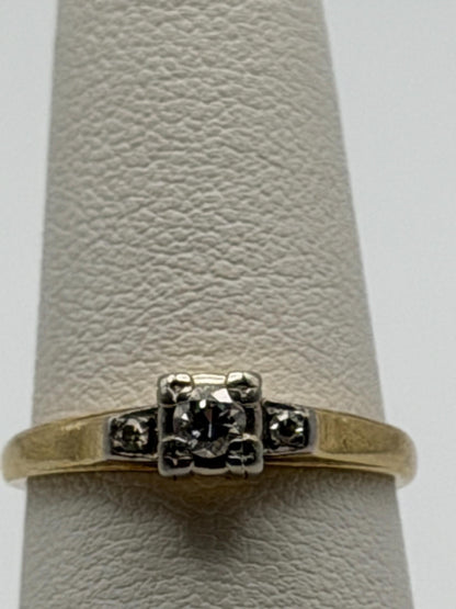 14k Yellow Gold Triple Diamond Engagement Ring Promise Ring Wedding Band