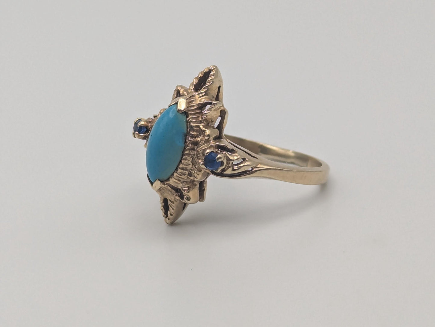 14k Yellow Gold Vintage Turquoise & Spinel Ring Vintage Cocktail Promise Ring