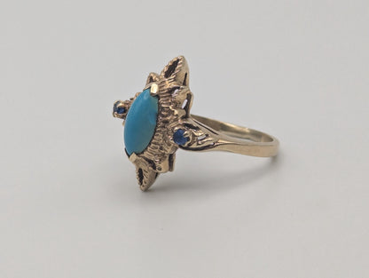 14k Yellow Gold Vintage Turquoise & Spinel Ring Vintage Cocktail Promise Ring