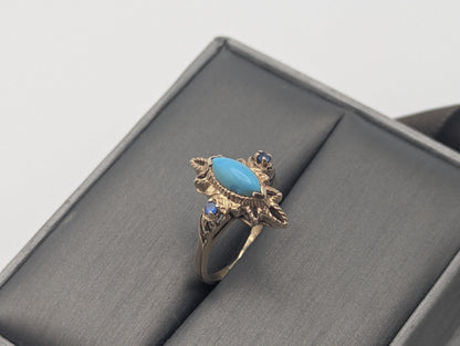 14k Yellow Gold Vintage Turquoise & Spinel Ring Vintage Cocktail Promise Ring