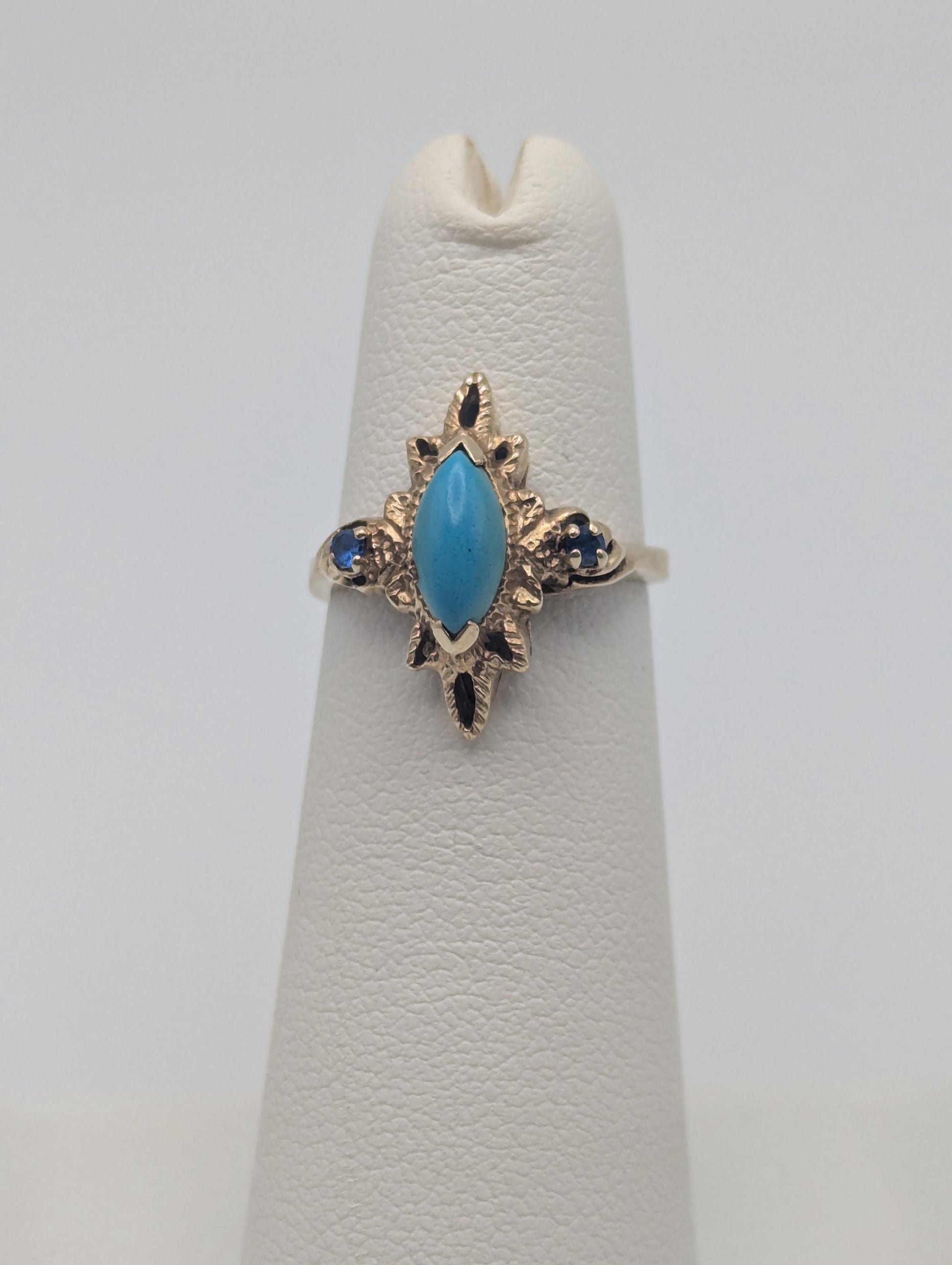 14k Yellow Gold Vintage Turquoise & Spinel Ring Vintage Cocktail Promise Ring