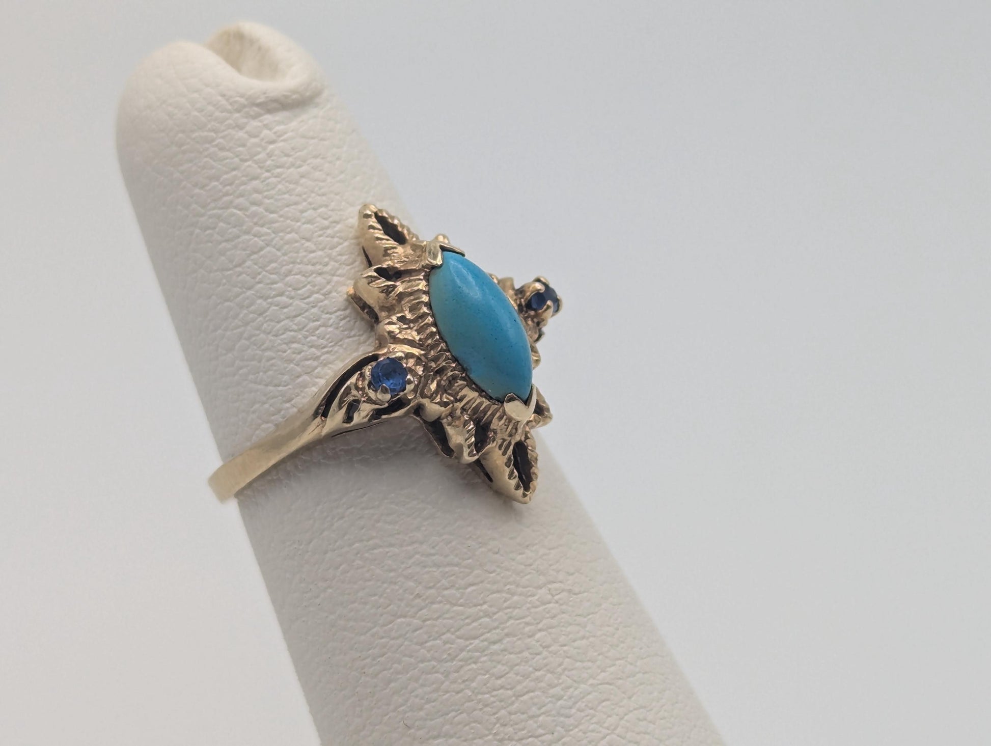 14k Yellow Gold Vintage Turquoise & Spinel Ring Vintage Cocktail Promise Ring