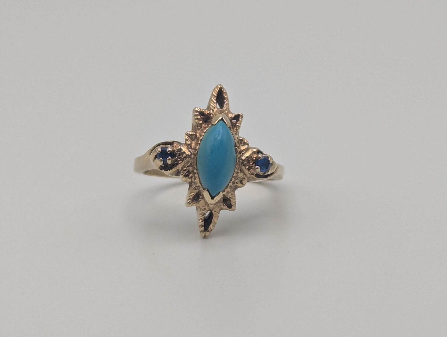 14k Yellow Gold Vintage Turquoise & Spinel Ring Vintage Cocktail Promise Ring