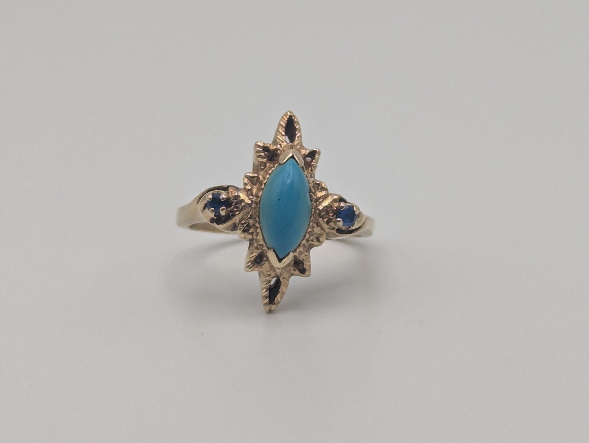 14k Yellow Gold Vintage Turquoise & Spinel Ring Vintage Cocktail Promise Ring
