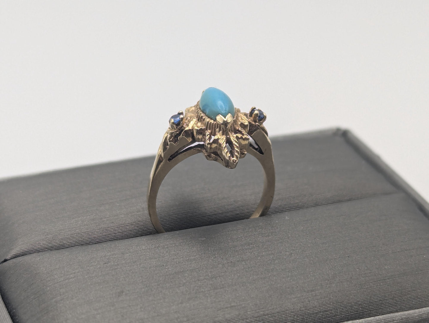 14k Yellow Gold Vintage Turquoise & Spinel Ring Vintage Cocktail Promise Ring
