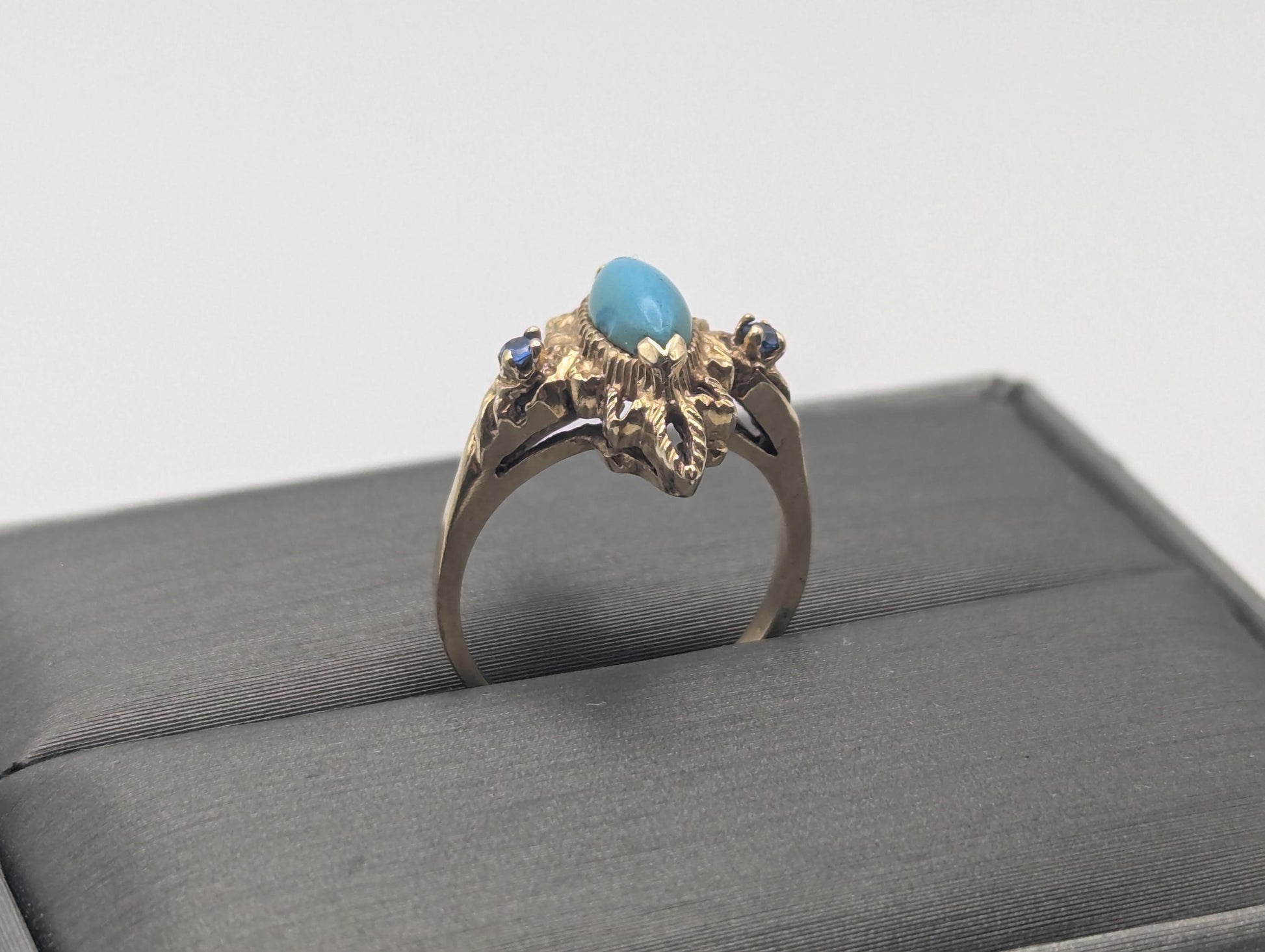 14k Yellow Gold Vintage Turquoise & Spinel Ring Vintage Cocktail Promise Ring