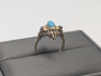 14k Yellow Gold Vintage Turquoise & Spinel Ring Vintage Cocktail Promise Ring