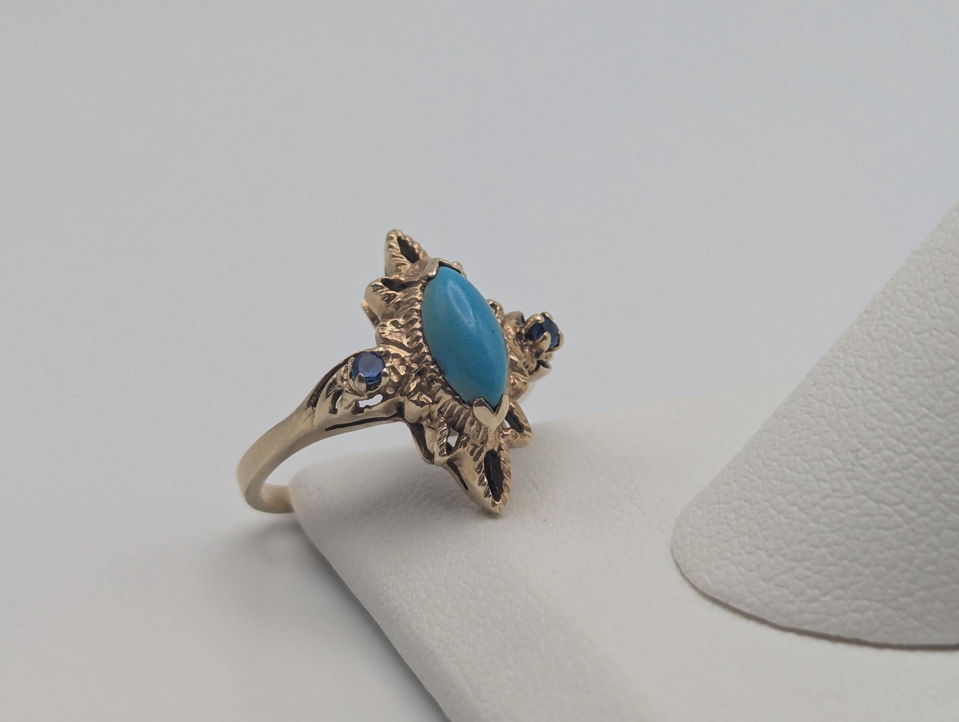 14k Yellow Gold Vintage Turquoise & Spinel Ring Vintage Cocktail Promise Ring