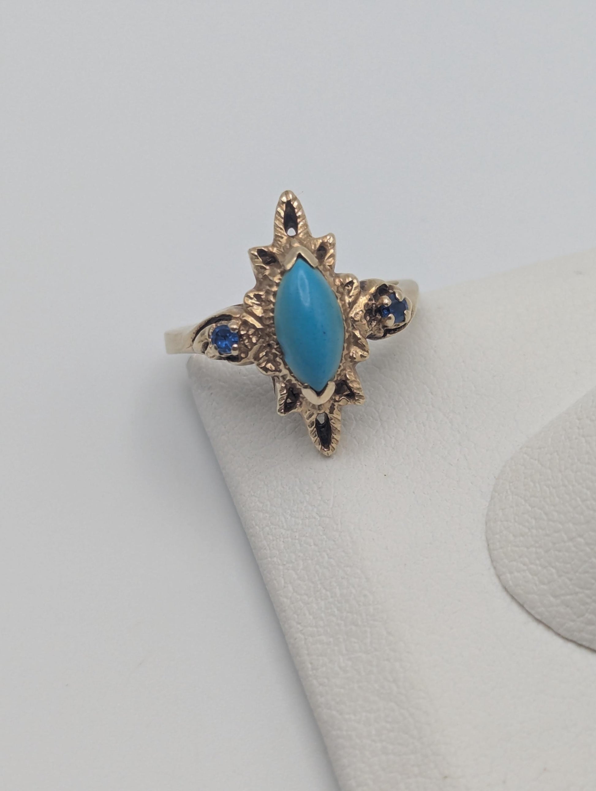 14k Yellow Gold Vintage Turquoise & Spinel Ring Vintage Cocktail Promise Ring