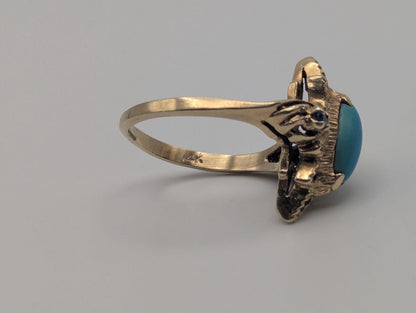 14k Yellow Gold Vintage Turquoise & Spinel Ring Vintage Cocktail Promise Ring