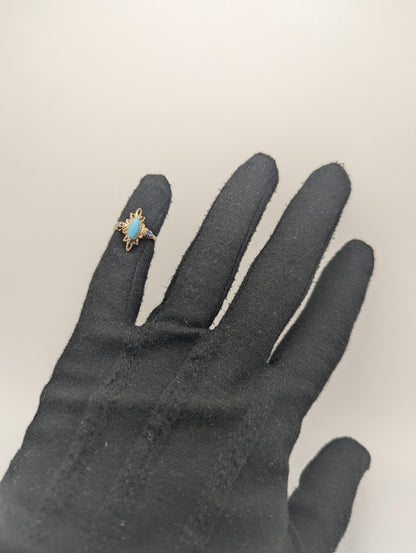 14k Yellow Gold Vintage Turquoise & Spinel Ring Vintage Cocktail Promise Ring