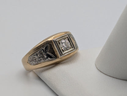 18k 14k Two-Tone Gold .35ct Diamond Mens Wedding Band Signet Ring Pinky Ring