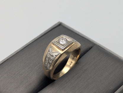 18k 14k Two-Tone Gold .35ct Diamond Mens Wedding Band Signet Ring Pinky Ring