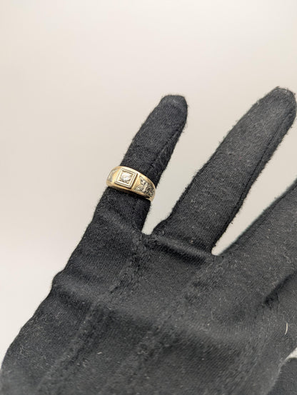 18k 14k Two-Tone Gold .35ct Diamond Mens Wedding Band Signet Ring Pinky Ring