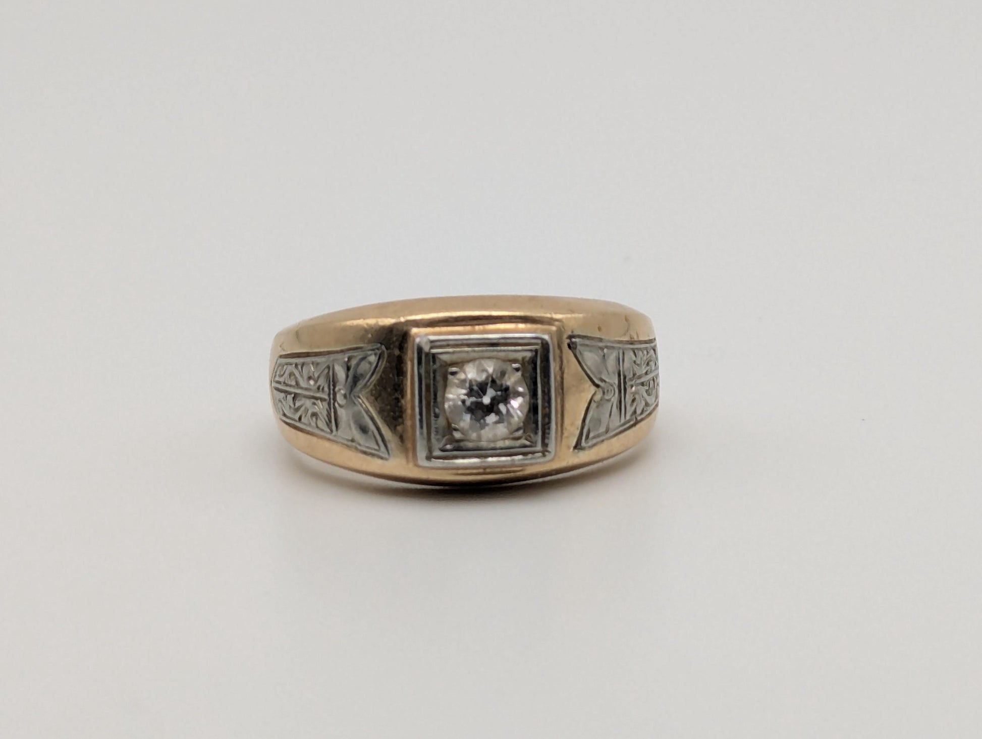 18k 14k Two-Tone Gold .35ct Diamond Mens Wedding Band Signet Ring Pinky Ring