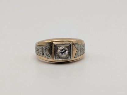 18k 14k Two-Tone Gold .35ct Diamond Mens Wedding Band Signet Ring Pinky Ring