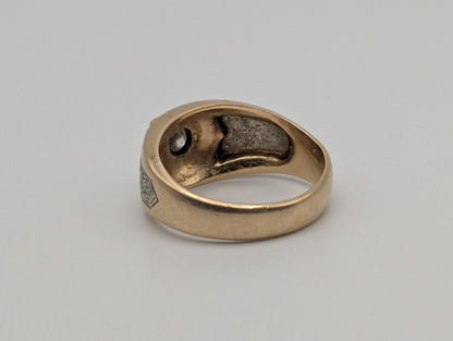 18k 14k Two-Tone Gold .35ct Diamond Mens Wedding Band Signet Ring Pinky Ring
