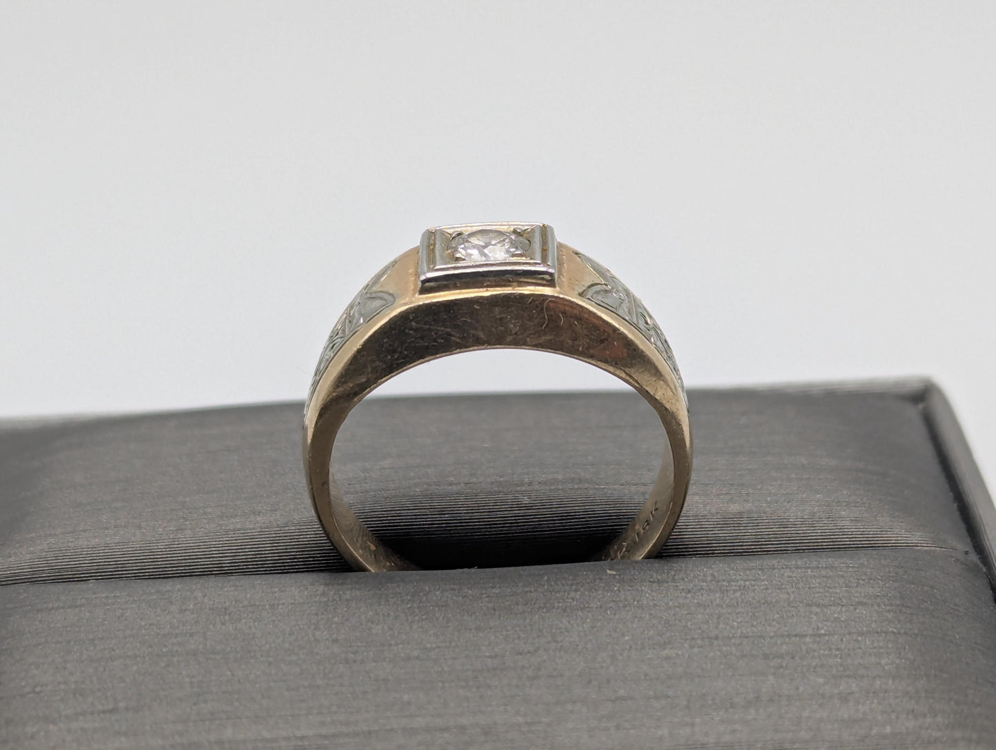 18k 14k Two-Tone Gold .35ct Diamond Mens Wedding Band Signet Ring Pinky Ring