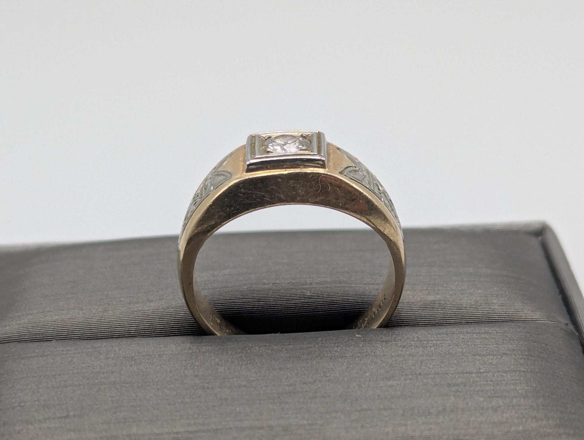 18k 14k Two-Tone Gold .35ct Diamond Mens Wedding Band Signet Ring Pinky Ring